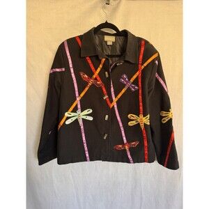 Reversal USA Jacket XL Woman's Extra Large Embroidered Button Down Ladies Black